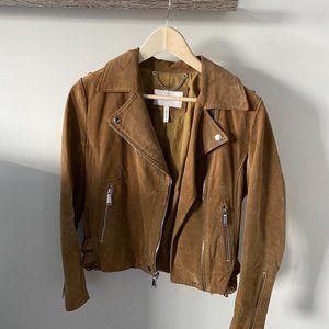 BCBG Genuine Suede Leather Moto Jacket Camel